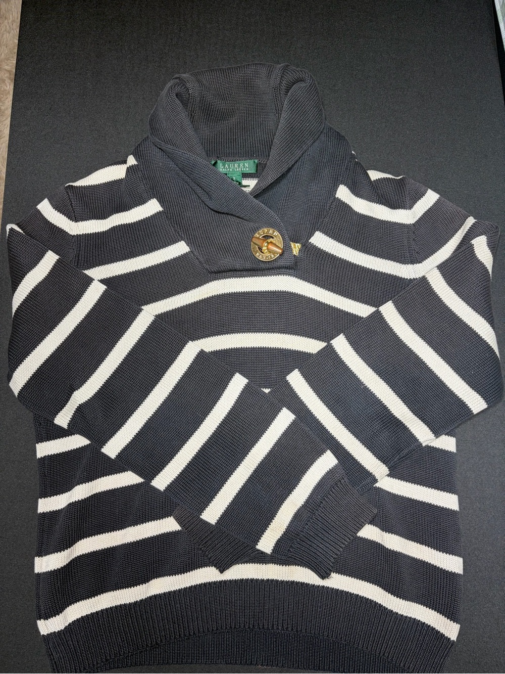 Lauren Ralph Lauren Navy & White Striped Turtleneck Sweater
